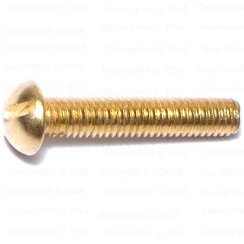 Brass Slotted Round Head Machine Screw - #10 Diameter Fine Thread