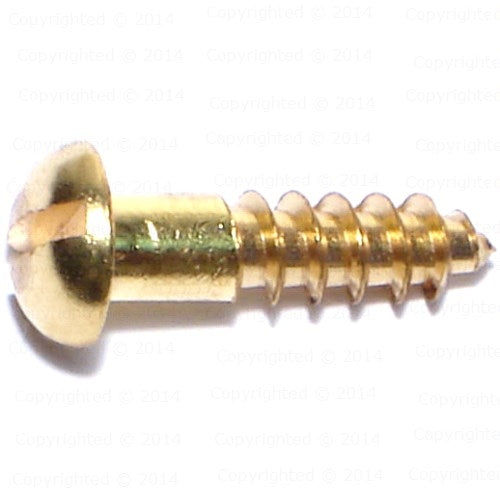 Brass Slotted Round Head Wood Screws - #8 Diameter