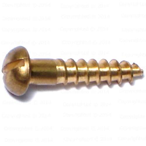 Brass Slotted Round Head Wood Screws - #10 Diameter