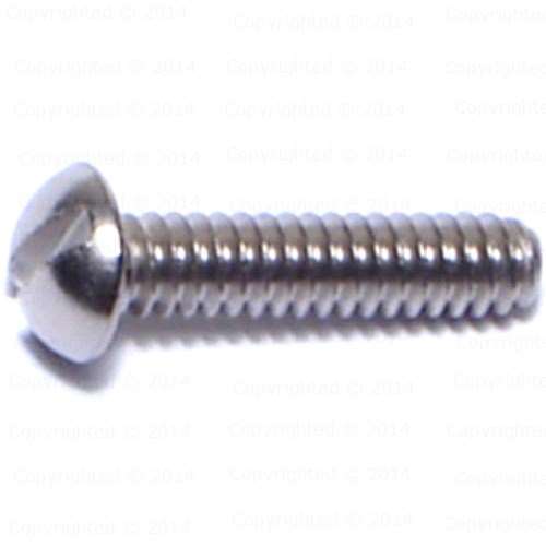 Stainless Steel Slotted Round Head Machine Screws - #6 Diameter Coarse Thread